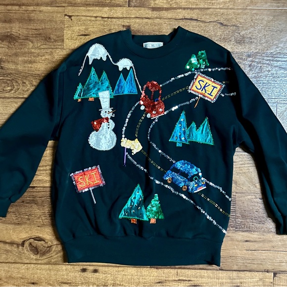 Kris Michele • Large • Black • Sequins • Embroidery • Ski/Mountains • Sweater - Picture 4 of 12
